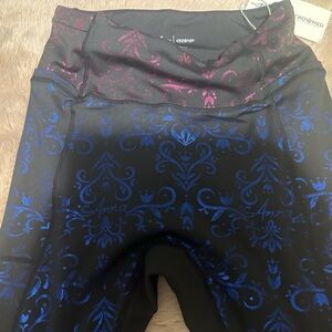 Crowned Athletics Frozen Black Leggings with Pink and Blue Patterns NWT Medium